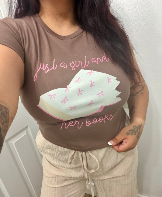 just a girl and her books cropped tee